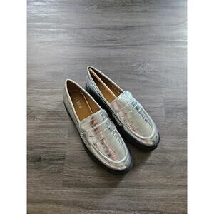 J. Crew Silver Croc Metallic Lug-Sole Penny Loafers Platform Loafers NIB Size 10